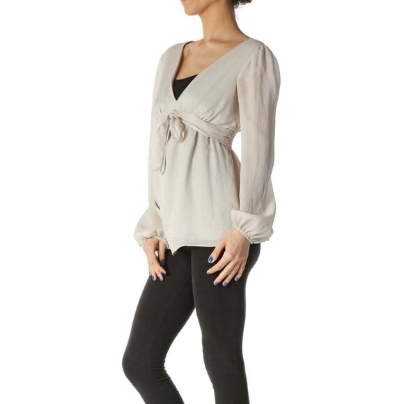 Max Studio Taupe Long Sleeve Blouse - Picture 2 of 3
